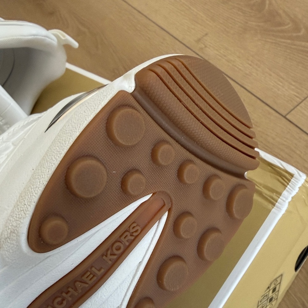 Michael Kors White Chunky Platform Sneakers with Metallic Heel Accent - Picture 5 of 6